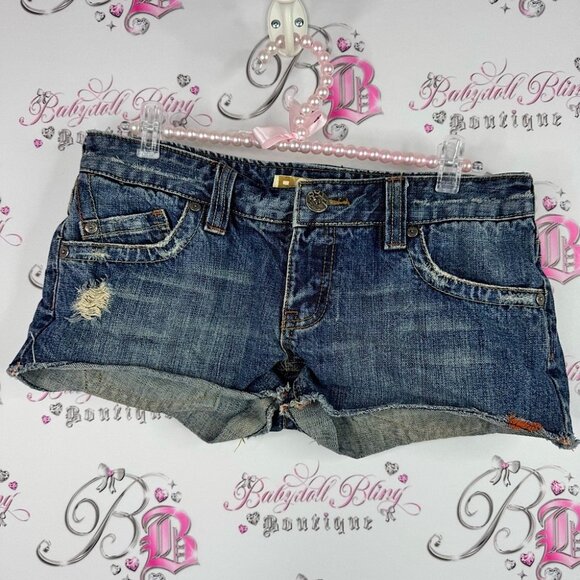 Roxy shorts mini Dark Blue Distressed Jean Shorts ripped style - Picture 1 of 8